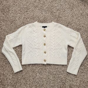 J. Crew Sweater Cardigan Cashmere Blend Crop Cropped Cable Knit Cream Size Small